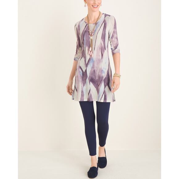 Chico's Tunic Dress Brushed Side Slit Abstract Art Stretch Knit Purple Size XL - Picture 1 of 12